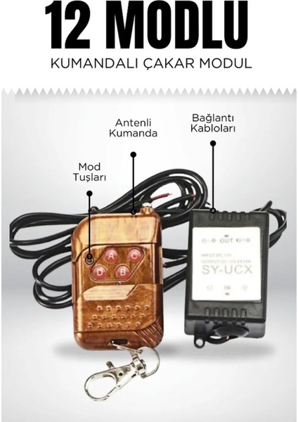 10 Adet 12 Modlu Ahşap Kumandalı Flaş Çakar Modülü Sis Modülü