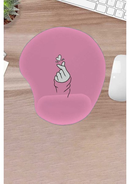 Damla, Pembe, Kalp El,bilek Destekli, Konforlu Mousepad, Bilgisayar- Laptop Aksesuarı