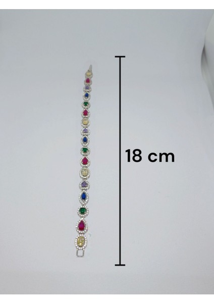 Yuvarlak, Damla ve Kalp Şekilli Renkli Taşlı Gümüş Bileklik - Şık Tasarım (12,29 Gr.) fiyatları