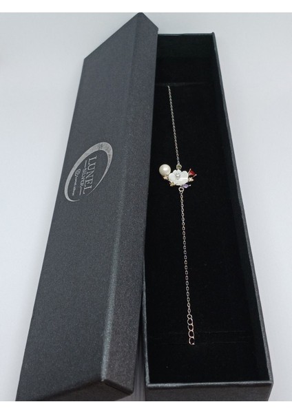 925 Ayar Gümüş Manolya Çiçek ve Inci Detaylı Zarif Bileklik - Kadın Gümüş Bileklik modelleri