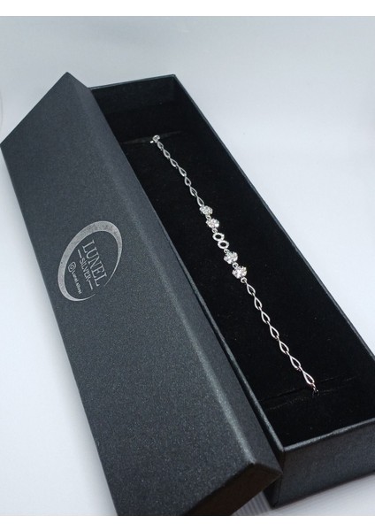 925 Ayar Gümüş Sonsuzluk Işareti ve Zirkon Taşlı Çiçek Motifli Kadın Bileklik