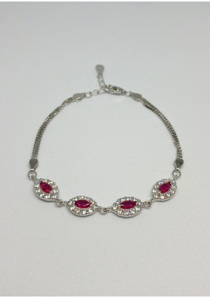 Arpa Kesim Koyu Pembe Taşlı Gümüş Bileklik - Şık ve Zarif Takı