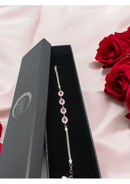 Arpa Kesim Koyu Pembe Taşlı Gümüş Bileklik - Şık ve Zarif Takı fiyatları