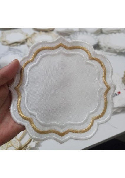 6 Adet Kenar Çizgili Kahve Sunum Mendili, Servis Peçetesi