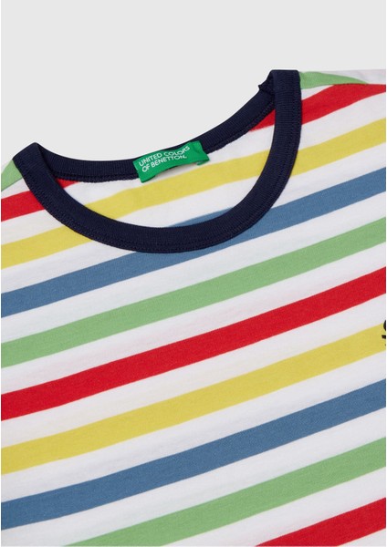 Erkek Çocuk Renkli Mix Çizgili Önü Logo Işlemeli T-Shirt modelleri