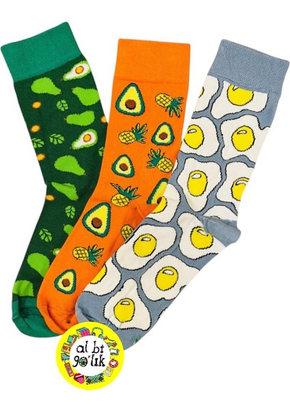 Kahvaltı Seti Yumurta Avokado Ananas 3'lü Renkli Desenli Set