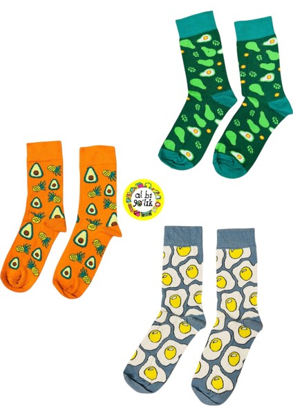 Kahvaltı Seti Yumurta Avokado Ananas 3'lü Renkli Desenli Set