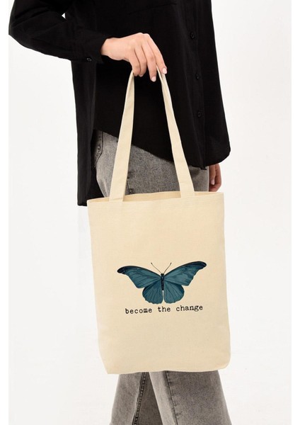Kanvas Become The Change Baskılı Bez Çanta fırsatları