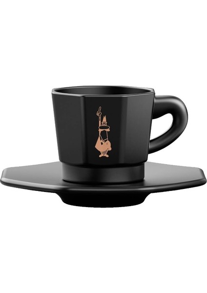 - 4'lü Espresso Fincan Seti - Sekizgen Tasarım - Siyah Renk - Porselen