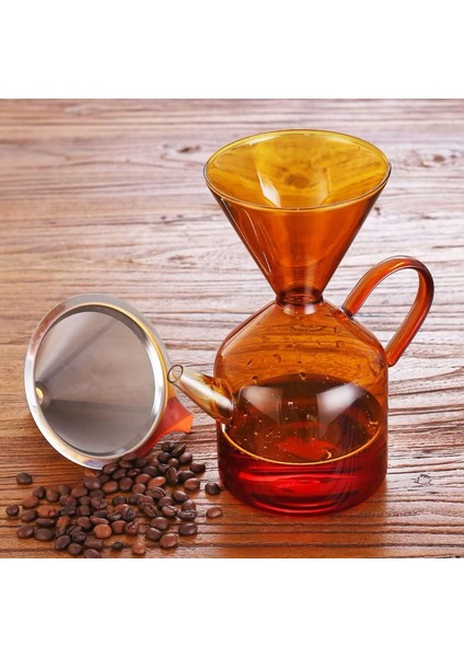 Premium Amber Borosilikat Cam Kahve Demleme Sürahisi 600ML Isıya Dayanıklı Chemex Tarzı Manuel Kahve Demliği Filtre Aparatlı Şık Tasarım