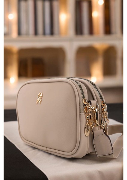 Vizon Kadın 3 Bölmeli Buzy Saten Deri Ayarlanabilir Kolon Askılı Günlük Omuz Çantası