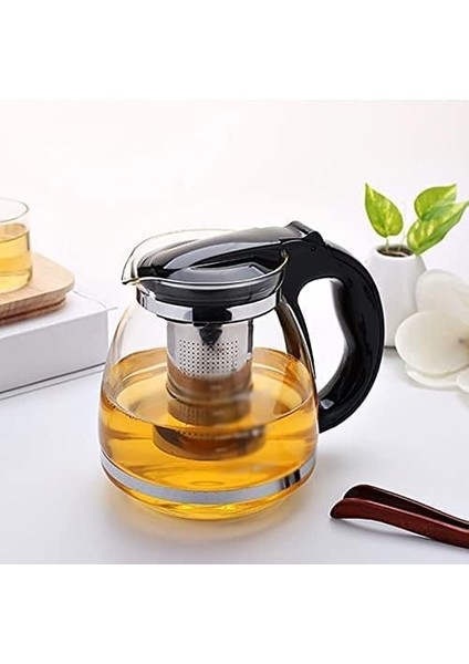 Çaydanlık Paslanmaz Çelik Filtre Kolu Isıya Dayanıklı Cam Çaydanlık Süzgeçli French Press Cam Demlik + Çay Süzgeci