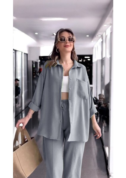 Kadın Günlük Pantolon Gömlek Ikili Keten Takım modelleri