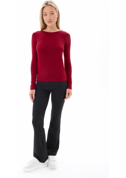 Kadın Bordo Bisiklet Yaka Uzun Kollu Viskon Basic Body fırsatları