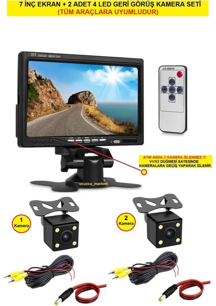 7 Inç Ekran + 2 Adet 4 LED Gece Görüşlü Kamera Seti