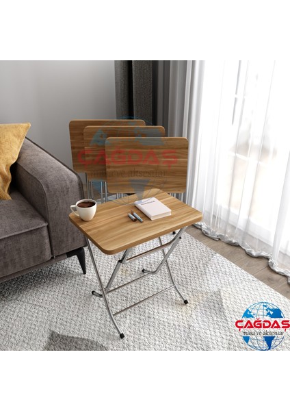 Avenza Katlanabilir Zigon 4'lü Sehpa Takım Paslanmaz Gri Metal Ayaklı 35X45