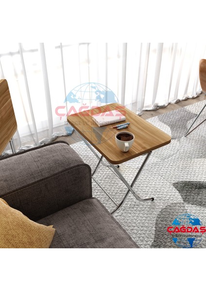 Avenza Katlanabilir Zigon 4'lü Sehpa Takım Paslanmaz Gri Metal Ayaklı 35X45