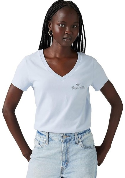 Premium Kadın Ess Logo V Yaka Tee T-Shirt Irina modelleri