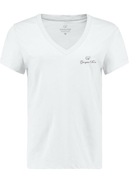 Premium Kadın Ess Logo V Yaka Tee T-Shirt Irina