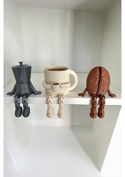 Kahve Köşesi Dekoru Biblo Seti 3lü Kahve Çekirdeği, Beyaz Kahve Kupası, Moka Pot, Coffee Set 8cm fiyatları