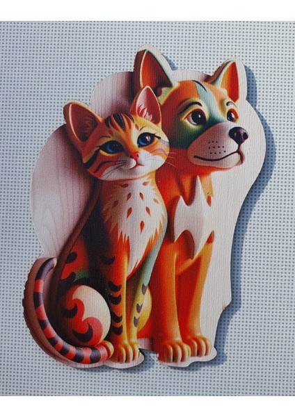 2 Adet 3D Görünümlü Kedi ve Köpek Magnet 6 x 9 cm