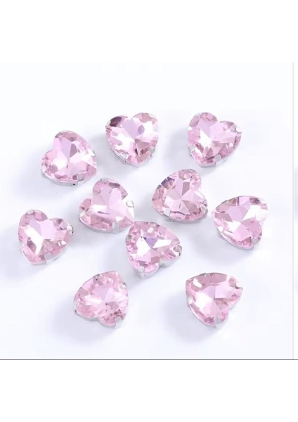 8 mm Kasalı Dikme Pembe Cam Kalp Taş 20 Adet