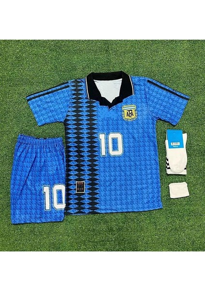 Arjantin 2023/24 Yeni Sezon Lionel Messi Ikonik Çocuk Forması Şort Çorap Bileklik 4'lü Set
