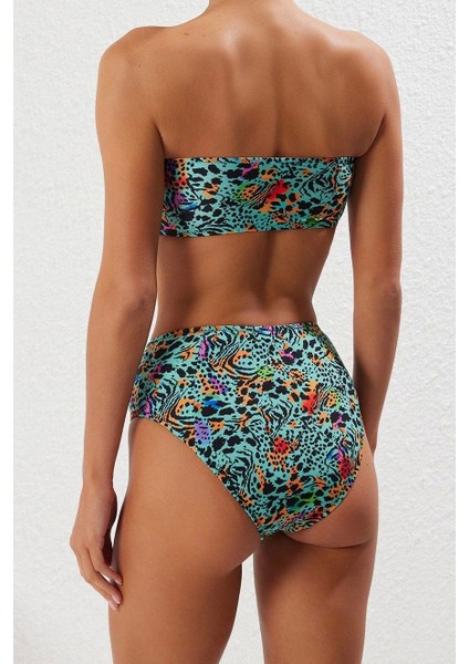 Moda Leopar Atma Kap Straplez Yüksek Bel Hipster Yeşil Straplez Yüksek Bel Hipster Bikini Takımı indirimleri