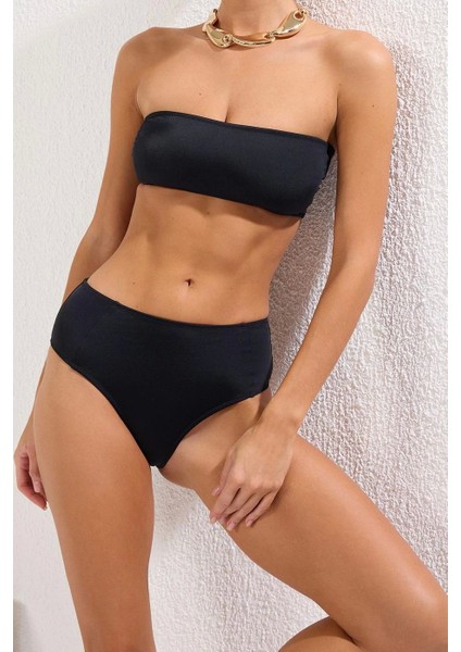 Moda Leopar Atma Kap Straplez Yüksek Bel Hipster Yeşil Straplez Yüksek Bel Hipster Bikini Takımı