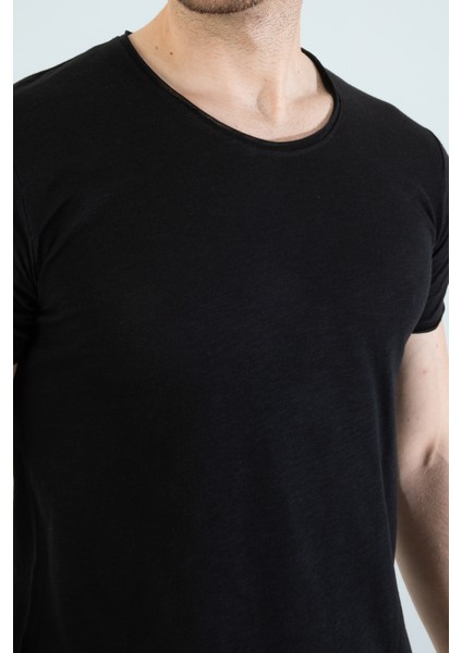 Erkek Slim Fit Likralı Oval Kesim Açık Yaka Basic Body T-Shirt modelleri