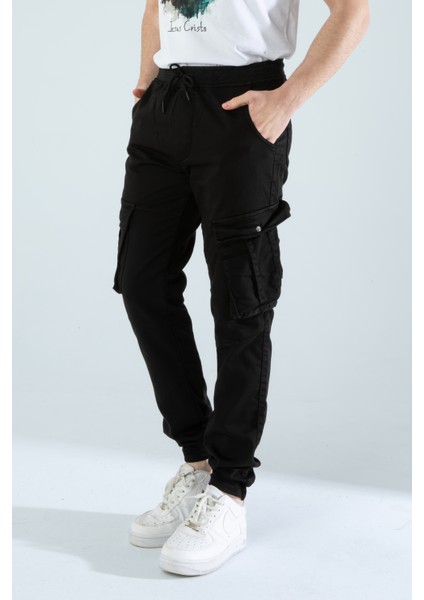 Erkek Slim Fit Full Likralı Bel ve Paça Lastikli Kargo Cep Pantolon modelleri