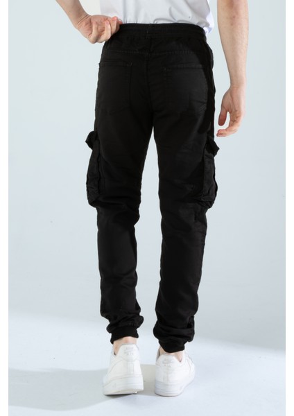 Erkek Slim Fit Full Likralı Bel ve Paça Lastikli Kargo Cep Pantolon