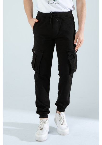 Erkek Slim Fit Full Likralı Bel ve Paça Lastikli Kargo Cep Pantolon modelleri