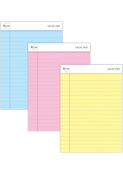 A5 Boyut, 3 Farklı Renkli Legal Pad, Notluk, Notepad, Defter, Herbiri 50 Yaprak, Geniş Satır Aralığı, Okul, Iş ve Ofis Için, Türk Malı