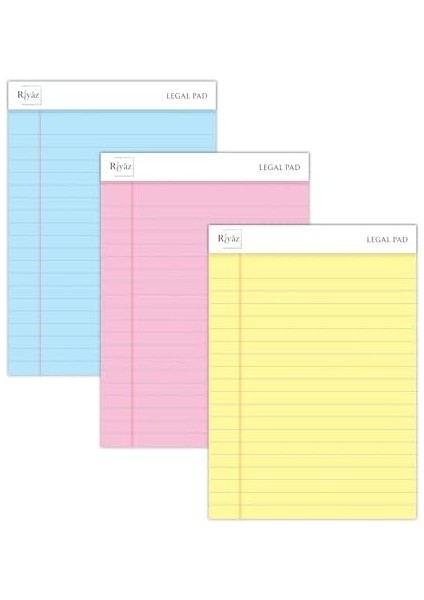 A5 Boyut, 3 Farklı Renkli Legal Pad, Notluk, Notepad, Defter, Herbiri 50 Yaprak, Geniş Satır Aralığı, Okul, Iş ve Ofis Için, Türk Malı