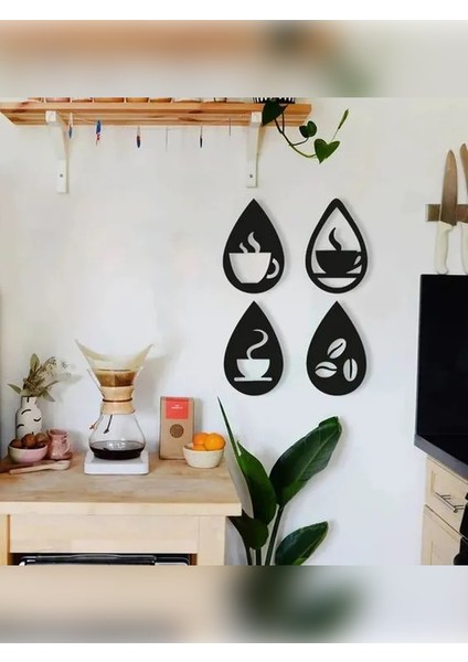 Kahve Köşesi Duvar Dekoru 4 Parça , Coffee Set