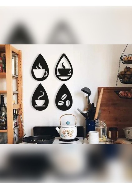 Kahve Köşesi Duvar Dekoru 4 Parça , Coffee Set