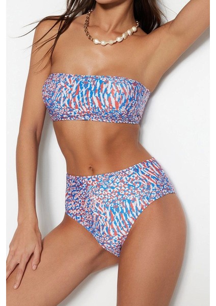 Yeni Leopar Straplez Yüksek Bel Hipster Desenli Straplez Yüksek Bel Hipster Bikini Takımı