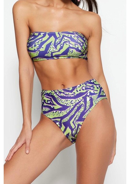 Yeni Leopar Straplez Yüksek Bel Hipster Desenli Straplez Yüksek Bel Hipster Bikini Takımı