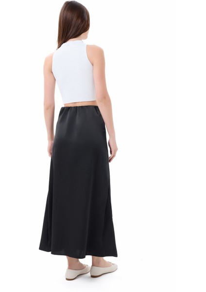 Kadın Siyah Maxi Saten Etek Lastikli fiyatları