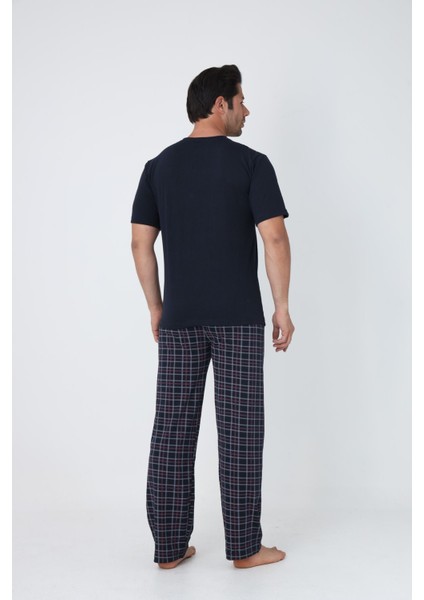Erkek Kısa Kollu Klasik Penye Rahat Pijama Takımı %100 Pamuk Give Up Baskı