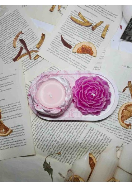 Pembe Mermer Desen Mum Seti