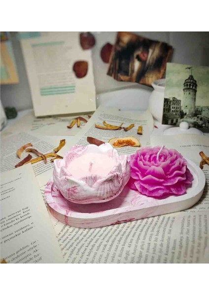 Pembe Mermer Desen Mum Seti