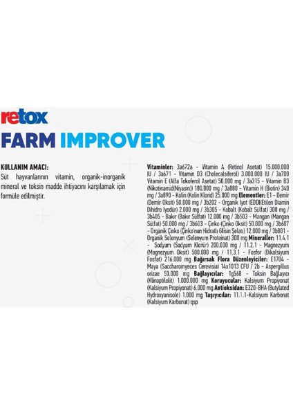 Retox Farm Improver 25 kg -Hayvan Yem Premiksi