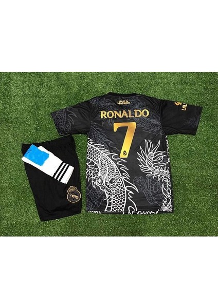 R.e.a.l'm.a.d.r.i.d' Cristiano Ronaldo Dragon Siyah Çocuk Forması 3 Lü Set T-Shirt