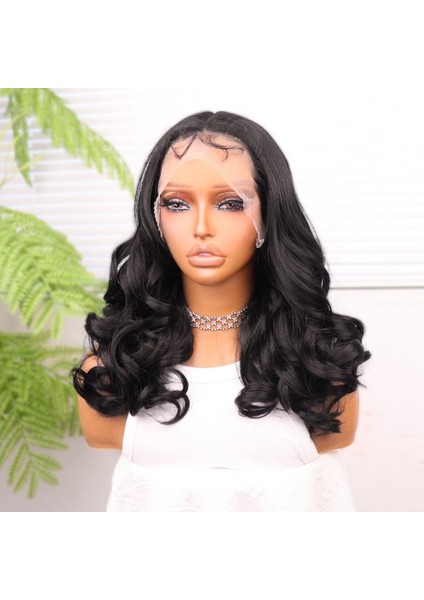 Siyah Bebek Saçlı Geniş Dalgalı Fiber Sentetik Tül Peruk fırsatları