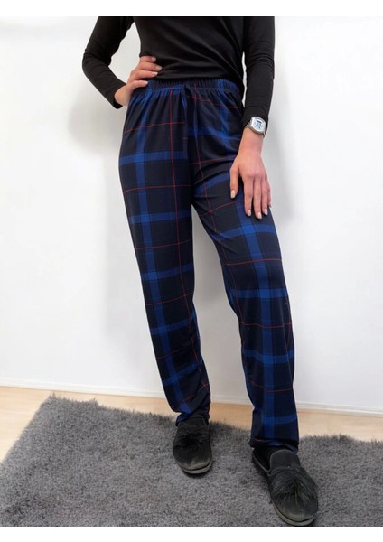 Freshness 801 Bayan Beli Lastikli Ekose Süet Tek Pijama Altı