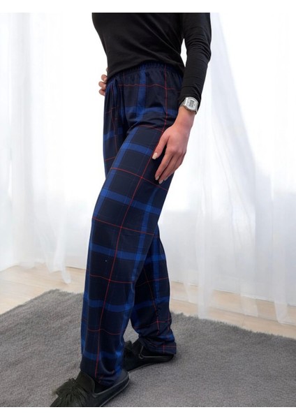 Freshness 801 Bayan Beli Lastikli Ekose Süet Tek Pijama Altı