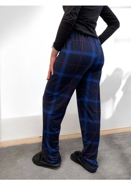 Freshness 801 Bayan Beli Lastikli Ekose Süet Tek Pijama Altı