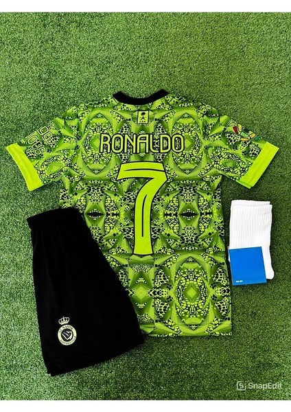 Yeni Sezon 2023/24 Cristiano Ronaldo Yeşil Çocuk Forması 3 Lü Set T-Shirt fiyatları